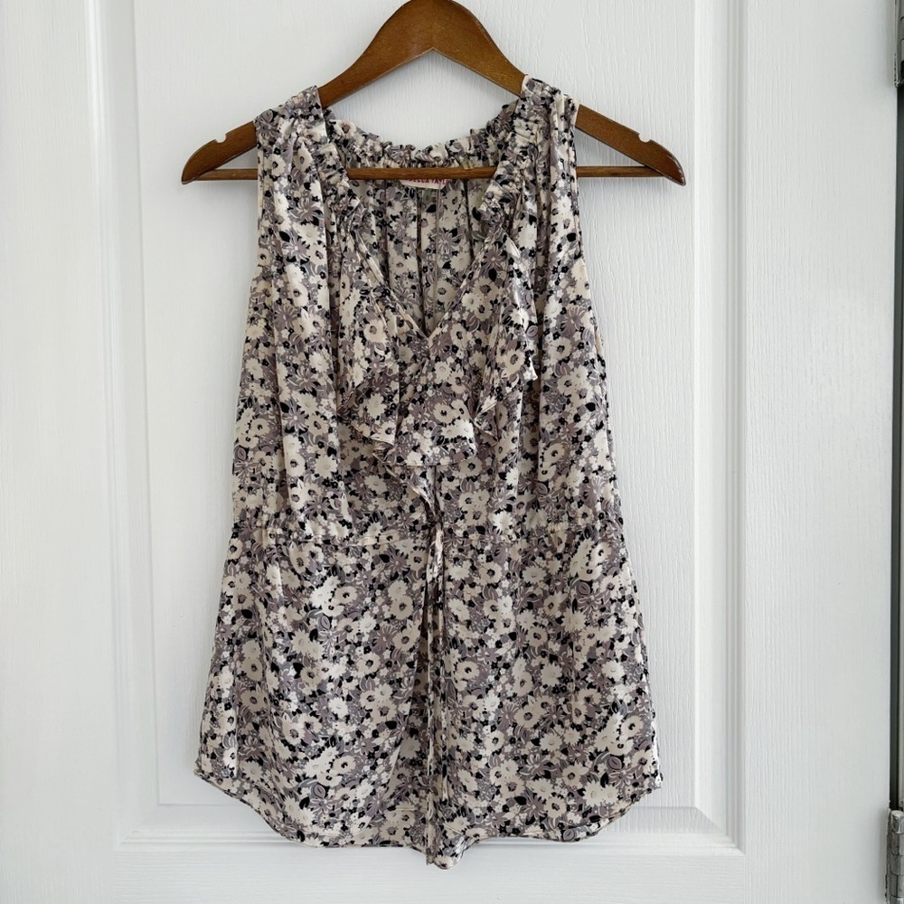 Rebecca Taylor Floral Silk Ruffle Sleeveless Top Sz 6